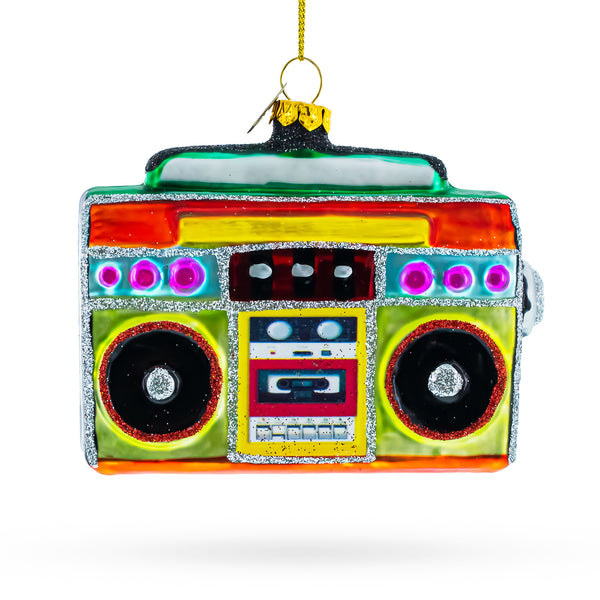 Vintage Cassette Player and Radio - Blown Glass Christmas Ornament in Multi color,  shape