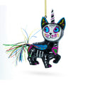 Spooky Halloween Cat Skeleton Glass Christmas Ornament in Black color Figurine