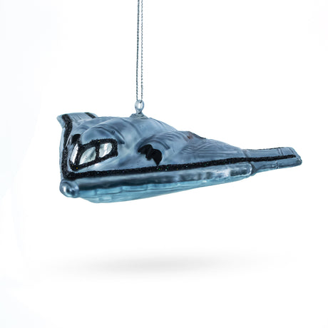 Sleek Stealth Bomber B-2 - Blown Glass Christmas Ornament in Blue color,  shape