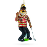 Sporty Tiger Engaged in Golf - Blown Glass Christmas Ornament in Multi color,  shape