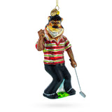 Glass Sporty Tiger Engaged in Golf - Blown Glass Christmas Ornament in Multi color