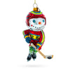 Glass Energetic Snowman Playing Hockey - Blown Glass Christmas Ornament in Multi color