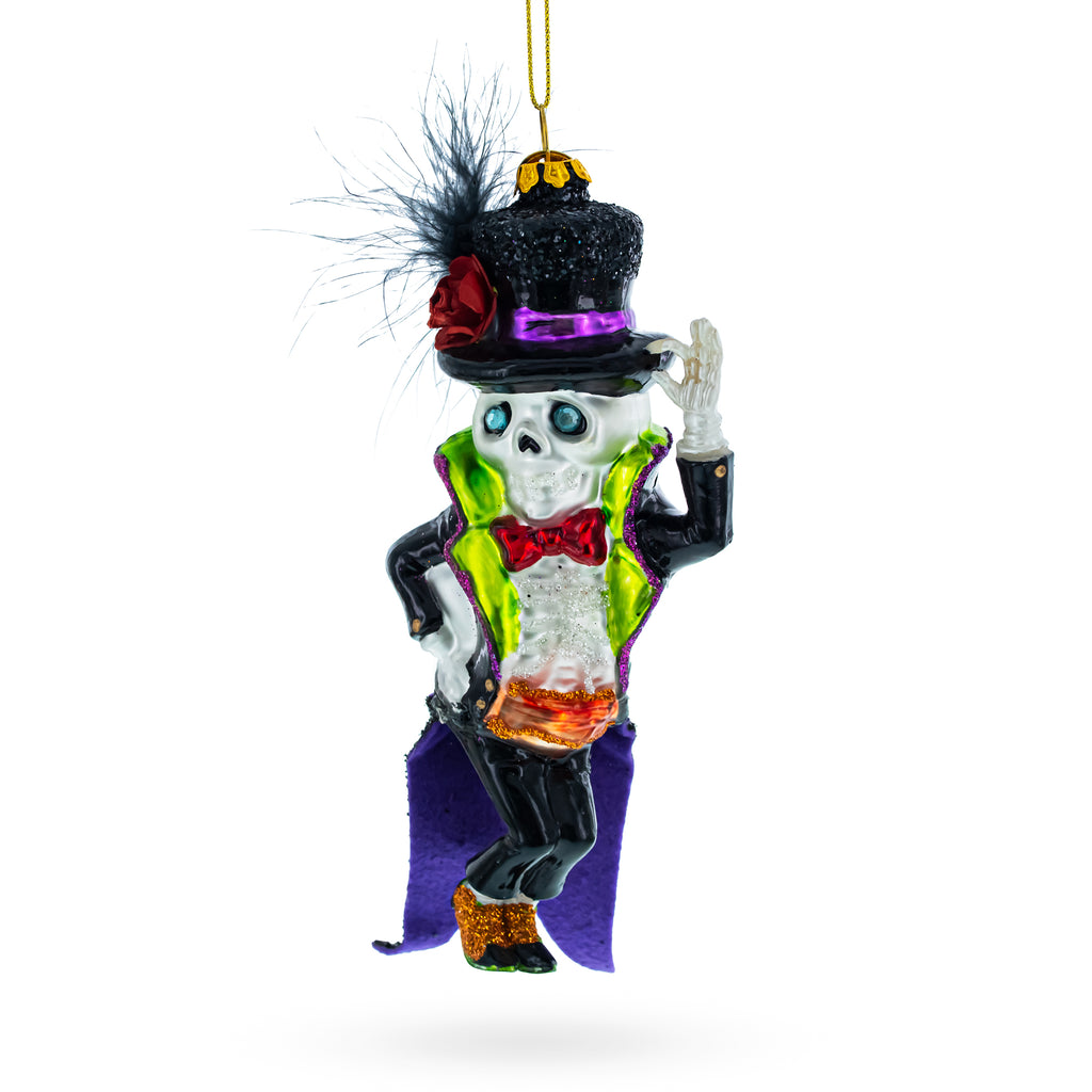 Glass Spooky Skeleton Groom - Blown Glass Christmas Ornament in Multi color