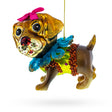 Glass Fashionable Retriever Puppy - Blown Glass Christmas Ornament in Multi color