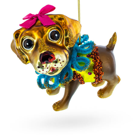 Fashionable Retriever Puppy Blown Glass Christmas Ornament in  color