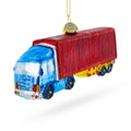 Truck with Dry Van Glass Christmas Ornament in Red color Figurine