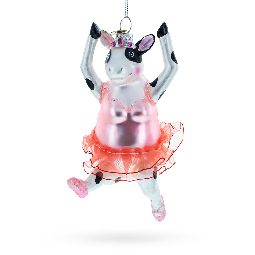 Ballerina Cow Glass Christmas Ornament in Pink color Figurine