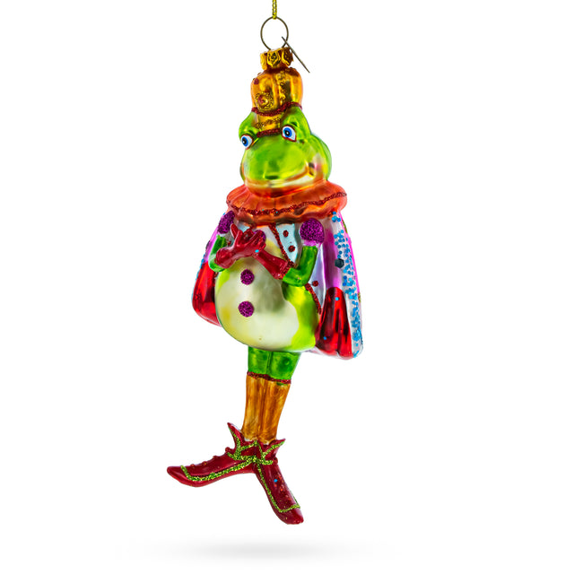 Regal Frog King Donned in Robe - Blown Glass Christmas Ornament in Multi color,  shape