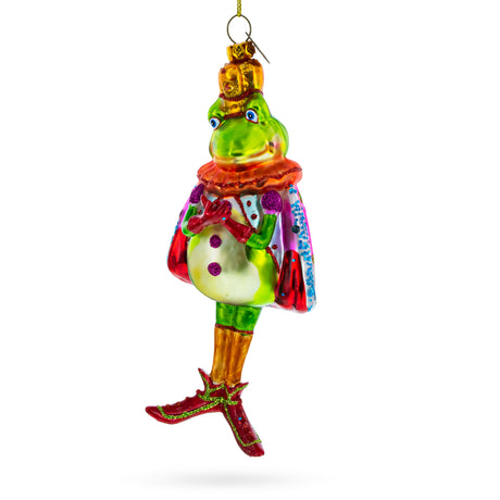 Frog King Donned in Robe Blown Glass Christmas Ornament in Multi color