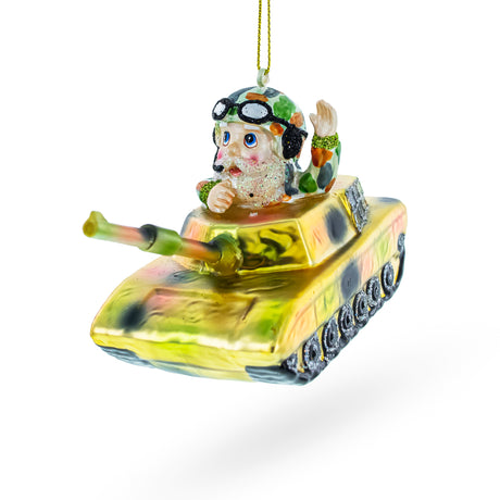 Heroic Santa as Army Tanker - Blown Glass Christmas Ornament in Multi color,  shape