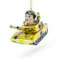 Santa the Tank Commander Glass Christmas Ornament in Green color Figurine