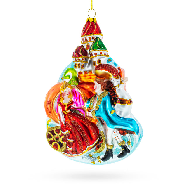 Enchanting Cinderella and Prince - Blown Glass Christmas Ornament in Multi color,  shape