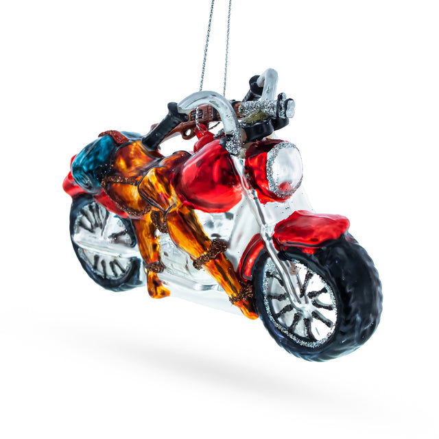 Rugged Hunter's Motorcycle - Blown Glass Christmas Ornament in Multi color,  shape