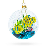 Yellow Fishes Inside Fish Tank - Blown Glass Christmas Ornament in Multi color, Round shape