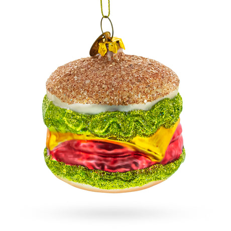 Juicy Cheeseburger Blown Glass Christmas Ornament in Multi color