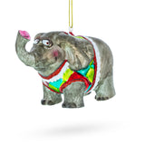 Show-Stopping Circus Elephant Trumpeting - Blown Glass Christmas Ornament in Multi color,  shape