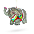 Circus Elephant Trumpeting Blown Glass Christmas Ornament in Multi color