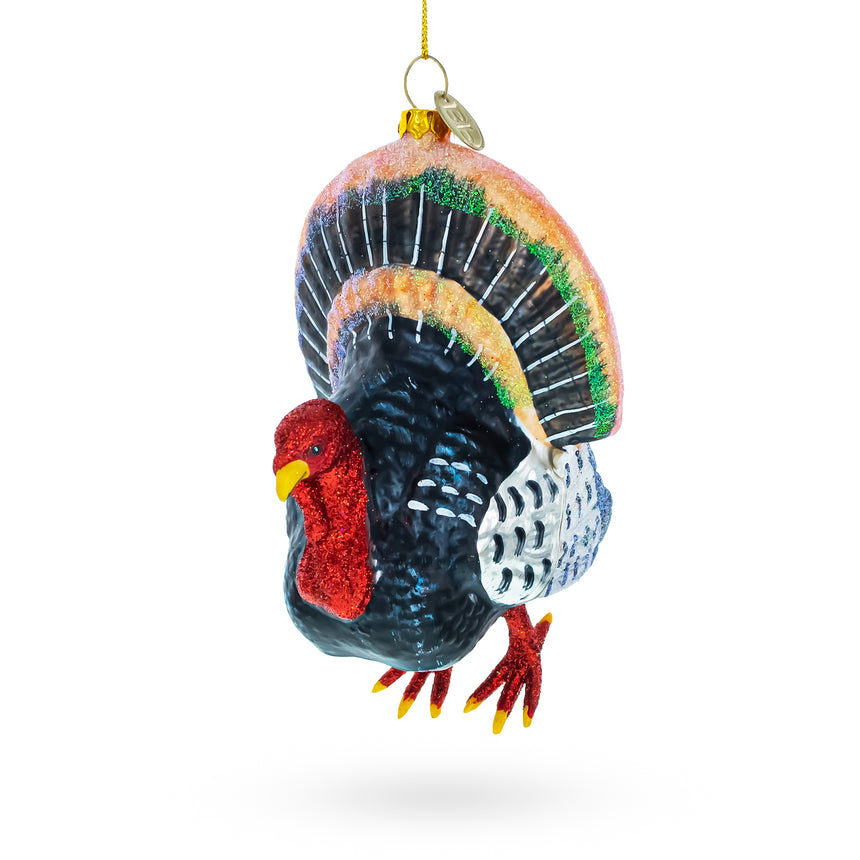 Gobbler Turkey Blown Glass Christmas Ornament in Multi color