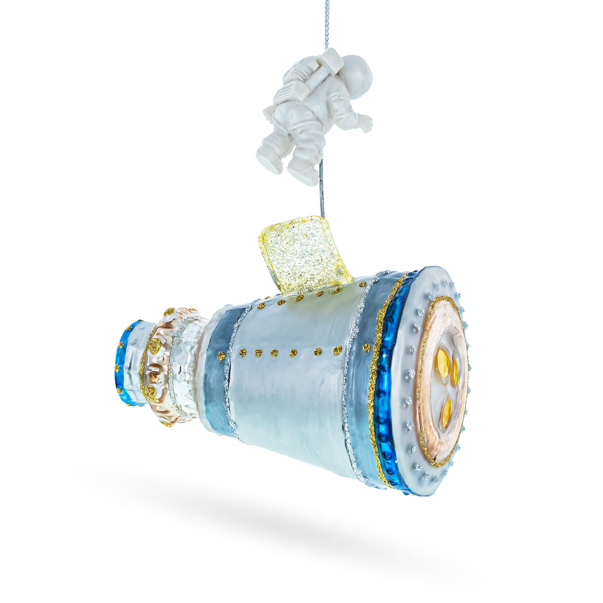 Cosmic Voyager: Astronaut in Outer Space - Blown Glass Christmas Ornament in Multi color,  shape