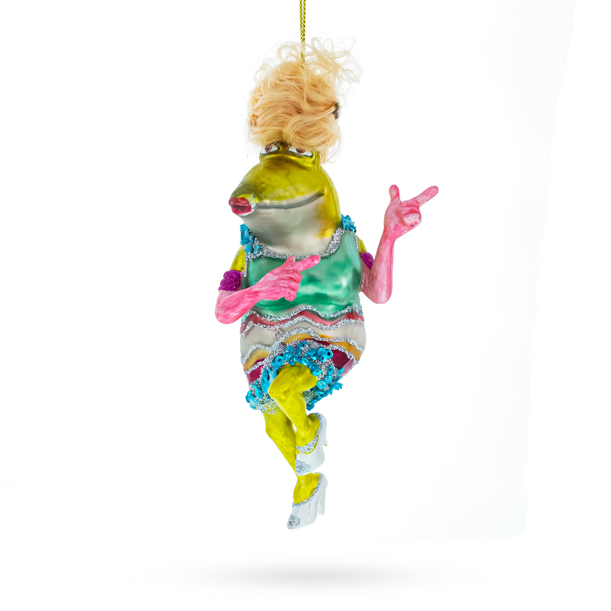 Funky Disco Dancing Frog - Blown Glass Christmas Ornament in Multi color,  shape
