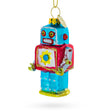 Glass Quirky Square-Headed Robot - Blown Glass Christmas Ornament in Multi color