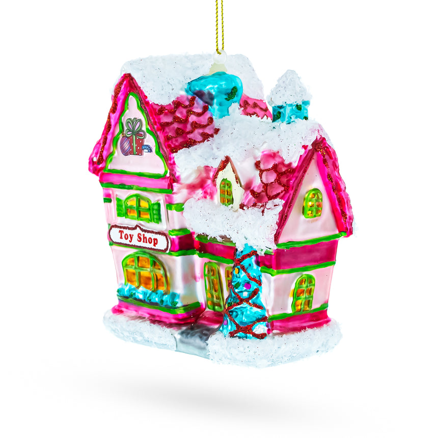 Whimsical Toy Shop Blown Glass Christmas Ornament in Pink color