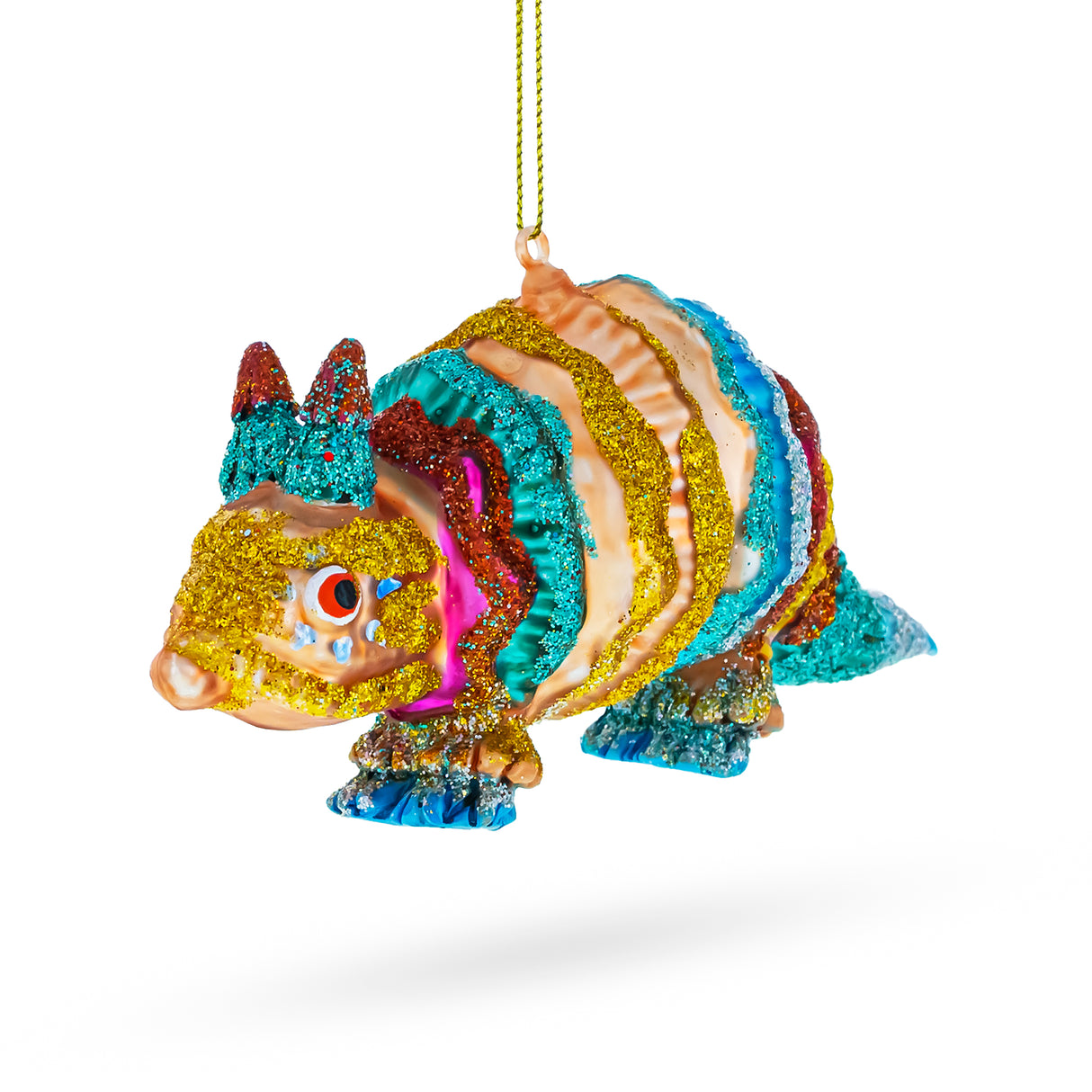 Glass Vibrant Multicolored Armadillo - Blown Glass Christmas Ornament in Multi color