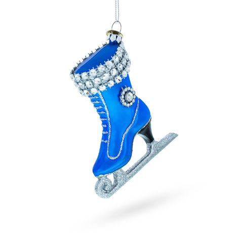 Glass Figure Ice Skating - Blown Glass Christmas Ornament in Blue color