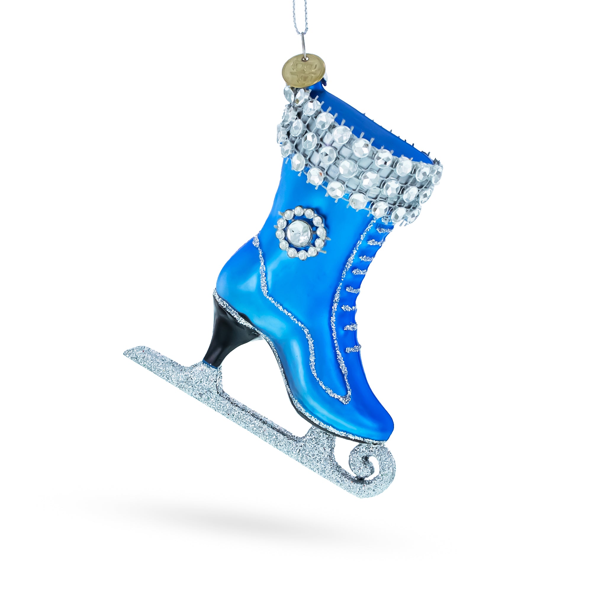 Figure Ice Skating Glass Christmas Ornament in Blue color Figurine