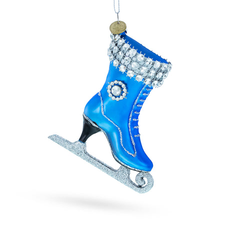 Figure Ice Skating Blown Glass Christmas Ornament in Blue color