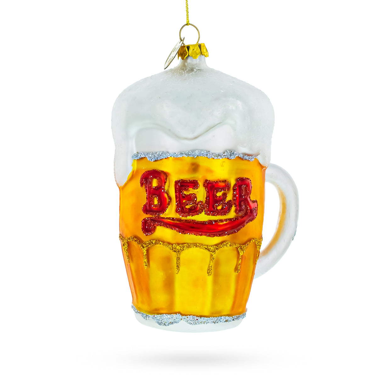 Frothy Beer Mug - Blown Glass Christmas Ornament in Orange color,  shape