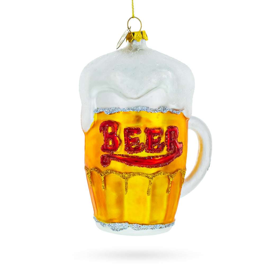 Frothy Beer Mug Glass Christmas Ornament in Orange color Figurine
