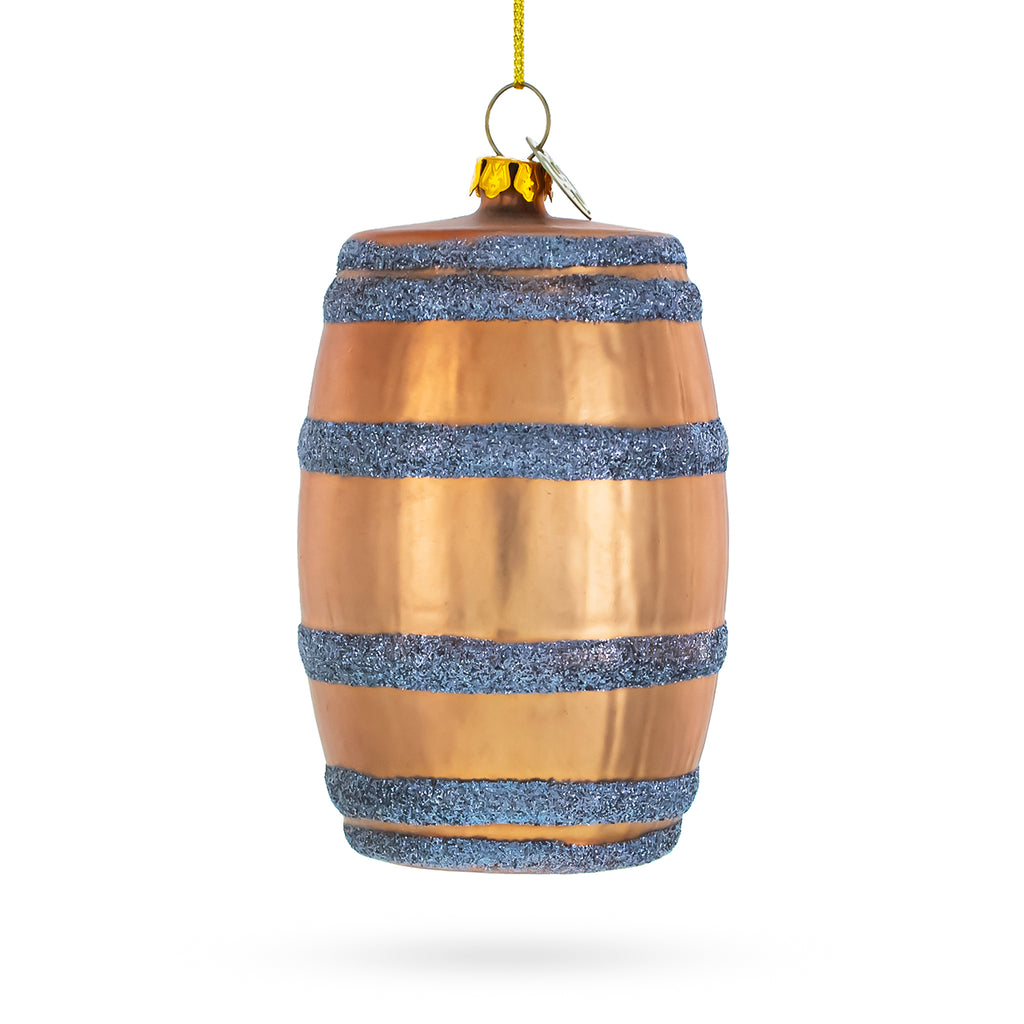 Aged Whiskey Barrel Glass Christmas Ornament in Brown color Figurine