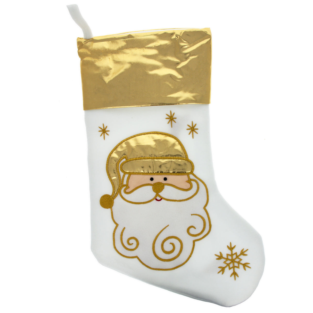 Set of 3 Gold and Silver, on White Felt Santa, Reindeer Christmas Stockings 15 Inches ,dimensions in inches: 15 x 12 x 1