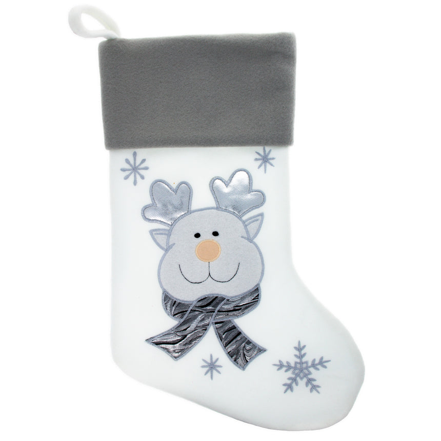 Shop Set of 3 Gold and Silver, on White Felt Santa, Reindeer Christmas Stockings 15 Inches. Buy Christmas Decor Christmas Stockings White   for Sale by Online Gift Shop BestPysanky Christmas stockings sock holiday stocking xmas decoration personalized knit embroidered custom holders cheap plaid knitted felt rustic crochet vintage classic needlepoint red xmas decoration sock