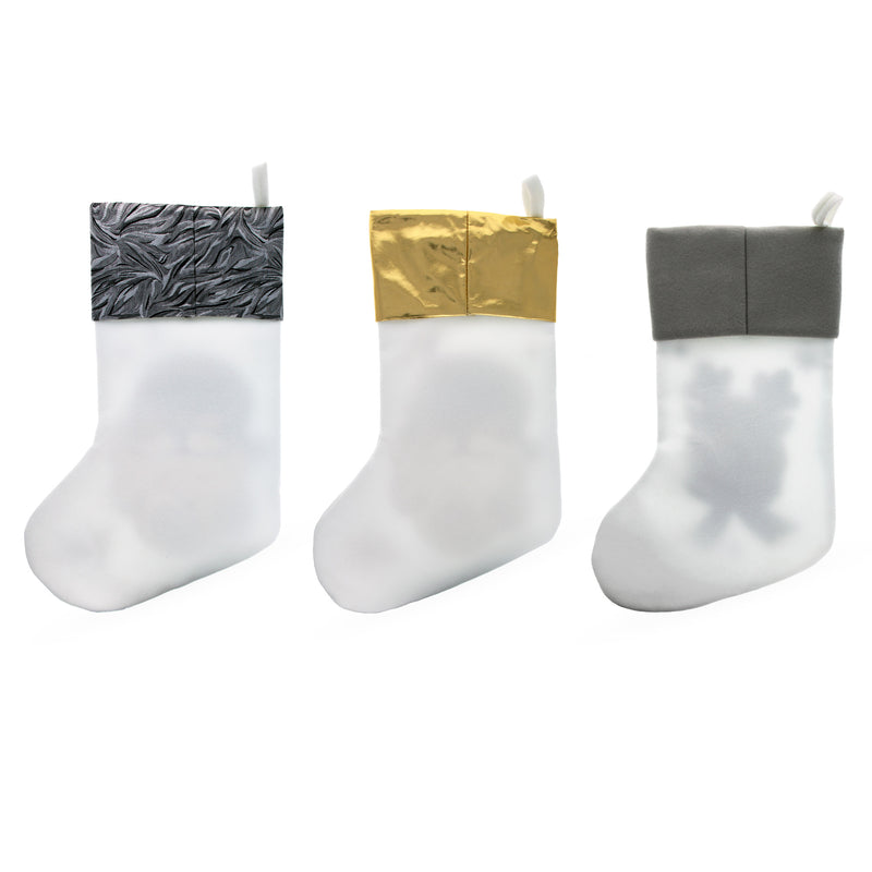 Buy Online Gift Shop Set of 3 Gold and Silver, on White Felt Santa, Reindeer Christmas Stockings 15 Inches