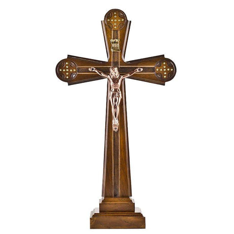 Carved Ukrainian Wooden Standing Crucifix 12 Inches in Brown color,  shape