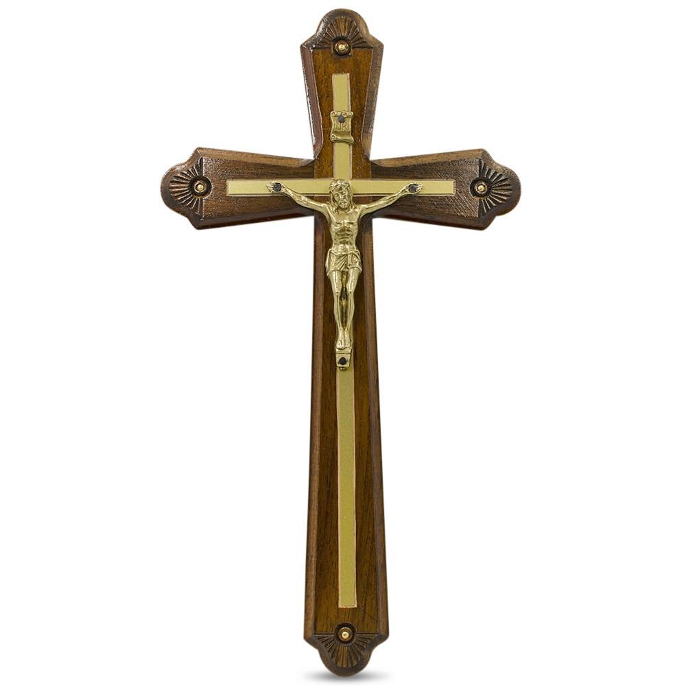 Wood Hand Carved Wooden Wall Crucifix 10 Inches in Brown color