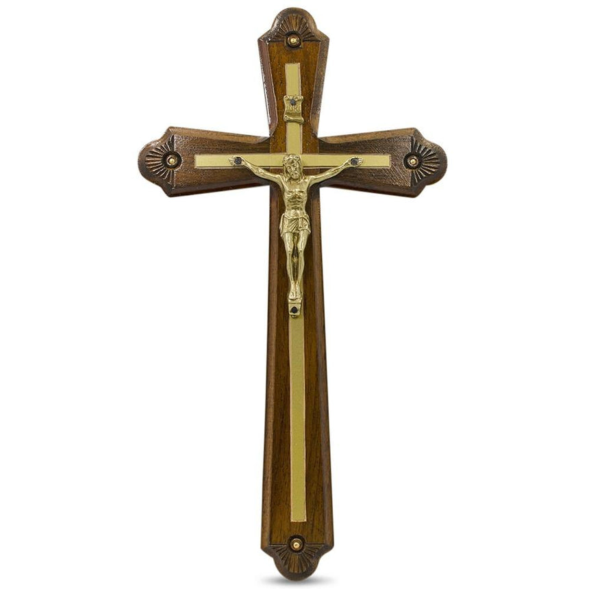 Hand Carved Wooden Wall Crucifix 10 Inches in Brown color