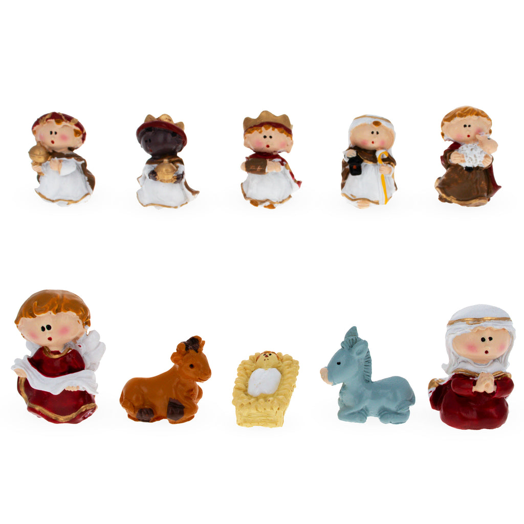 Resin Set of 10 Miniature Nativity Scene Children Figurines in Multi color