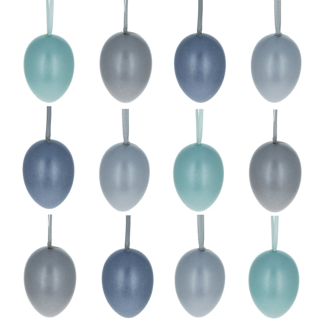 Set of 12 Pastel Blue Plastic Easter Egg Ornaments 2.35 Inches in Blue color, Oval shape