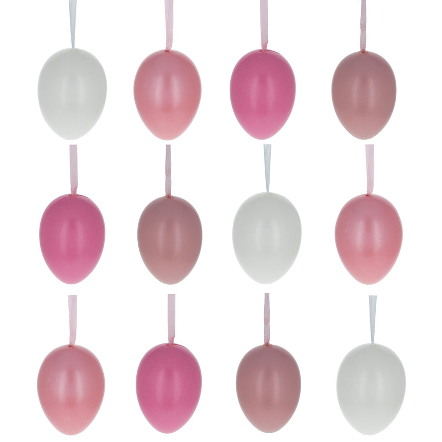 Bag of 12 Pastel Rose Plastic Easter Egg Ornaments 2.35 Inches in Red color Oval