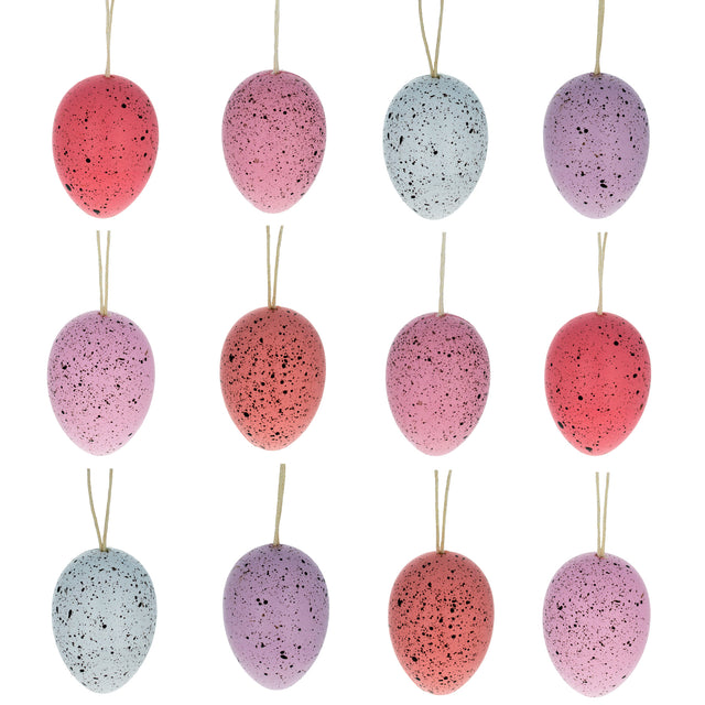 Bag of 12 Pink and White Speckled Plastic Easter Egg Ornaments 2.35 Inches in Pink color Oval