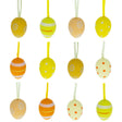 Bag of 12 Miniature Pastel Yellow Polka Dot, Flowers, Stripes Plastic Easter Egg Ornaments 1.5 Inches in Gold color, Oval shape