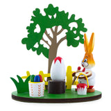 Wooden Bunny Figurine Decorating Easter Eggs in Green color,  shape