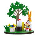 Wooden Bunny Figurine Decorating Easter Eggs Tabletop Scene 4.2 Inches Tall in Green color