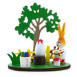 Wooden Bunny Figurine Decorating Easter Eggs in Green color