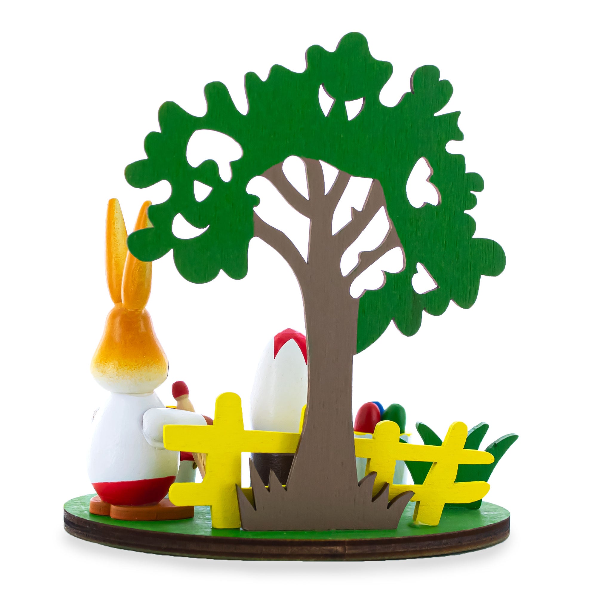 Wooden Bunny Figurine Decorating Easter EggsChina , dimensions in inches: 4.2 x 3.9 x 3.9