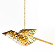 6-Inch Long Golden Bird Christmas Ornament, Hand Painted Wooden Decoration in Gold color,  shape
