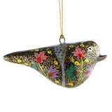 Grosbeak Bird Hand Painted Wooden Christmas Ornament 6 Inches Long in Gold color